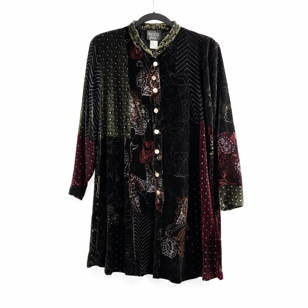 Vintage Koos Of Course Burnout Velvet Patchwork Art To Wear Button Jacket Tunic